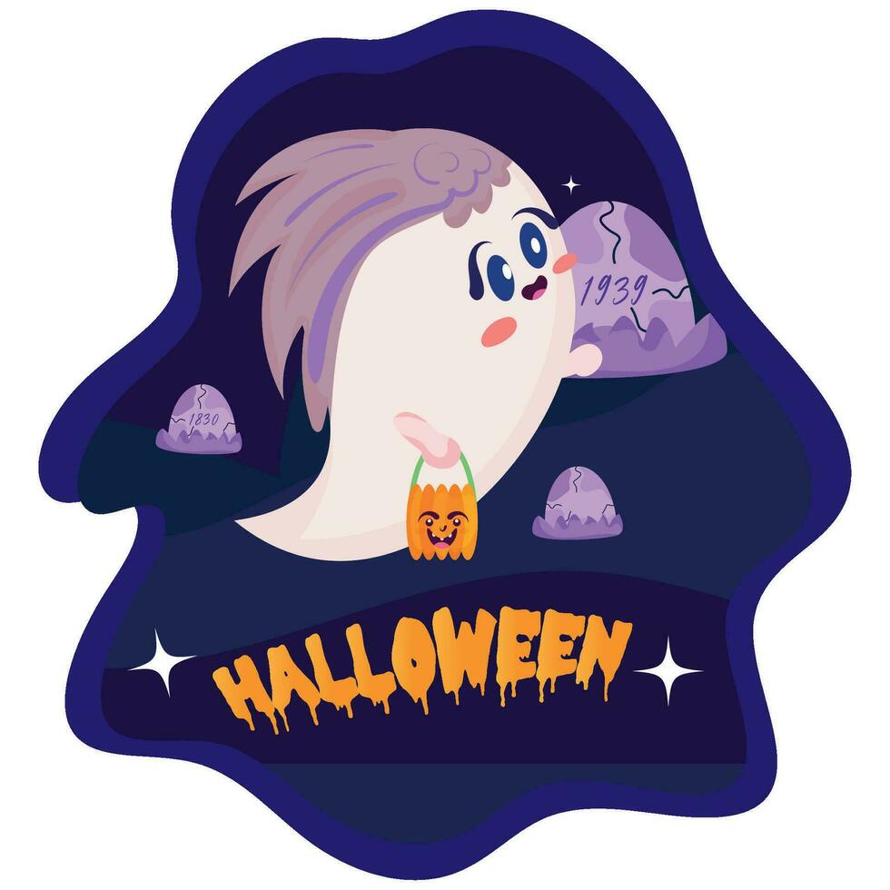 geïsoleerd schattig geest Aan emo kostuum halloween poster vector illustratie