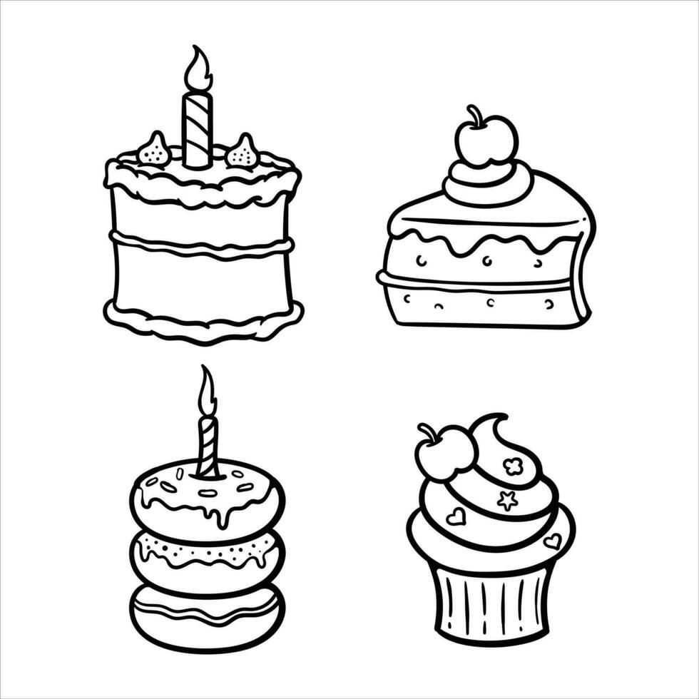 hand- getrokken vector van een verjaardag taart kleur Pagina's