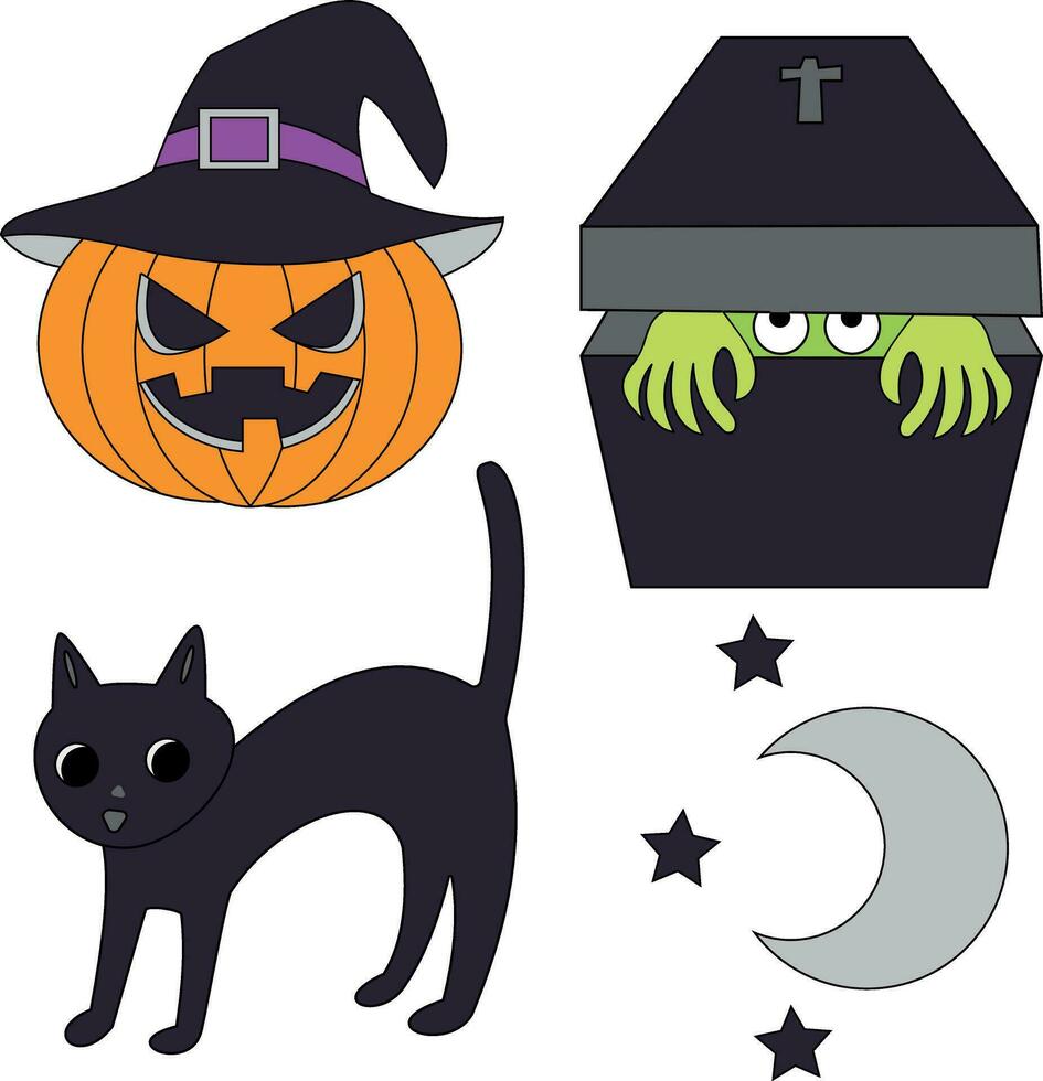 halloween clip art bundel in tekenfilm stijl voor kinderen en kinderen vector