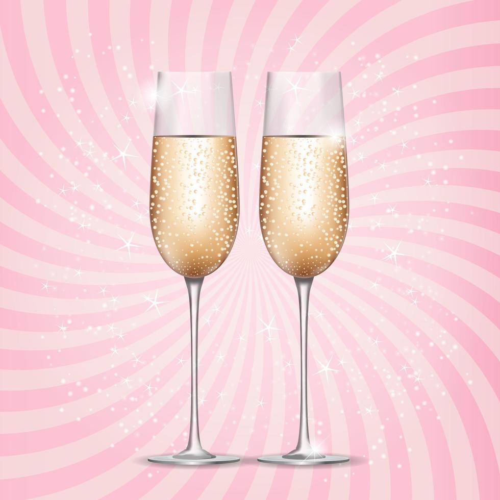 glas champagne op roze achtergrond. vectorillustratie. vector