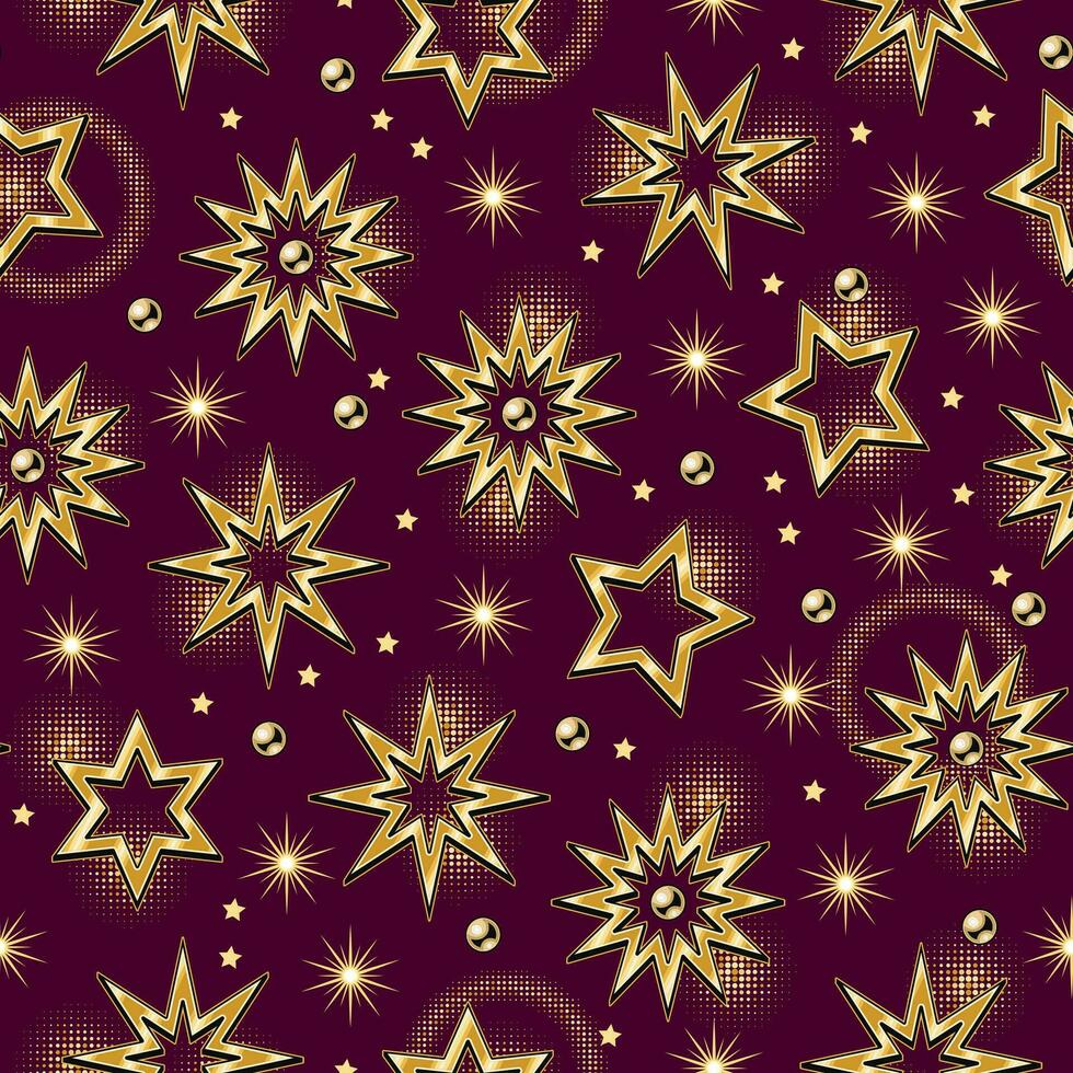 naadloos patroon met groot gouden sterren in wijnoogst stijl. vector