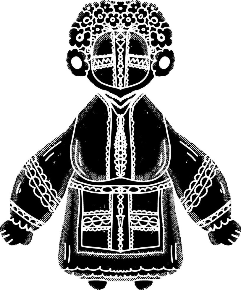 een zwart en wit tekening van een vrouw in een jurk vector