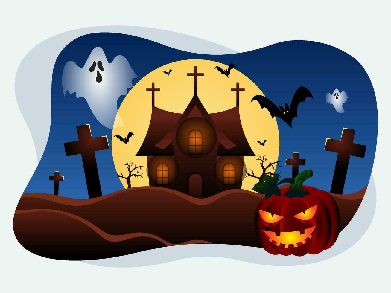 halloween pompoenen en grafstenen in de begraafplaats vector achtergrond bundel pak reeks sjabloon