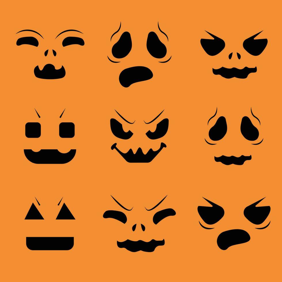 halloween gezicht icoon set. spookachtig pompoen gezichten silhouetten geest. ontwerp voor de vakantie halloween. vector