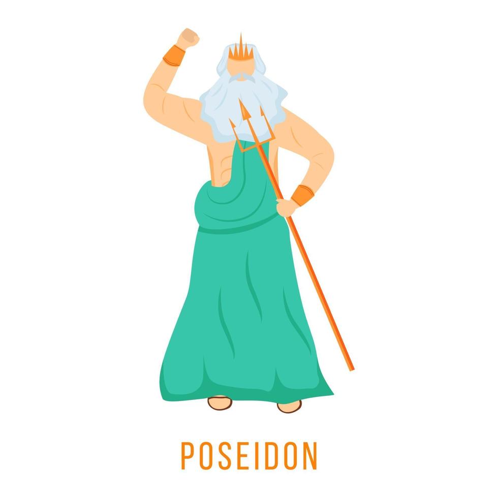 poseidon platte vectorillustratie. oude Griekse godheid. god van de zee. beschermer van wateren en zeelieden. goddelijke mythologische figuur. geïsoleerde stripfiguur op witte achtergrond vector