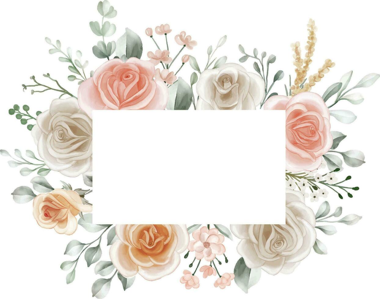 tinten van perzik, zacht oranje en wit rozen bloem kader achtergrond vector