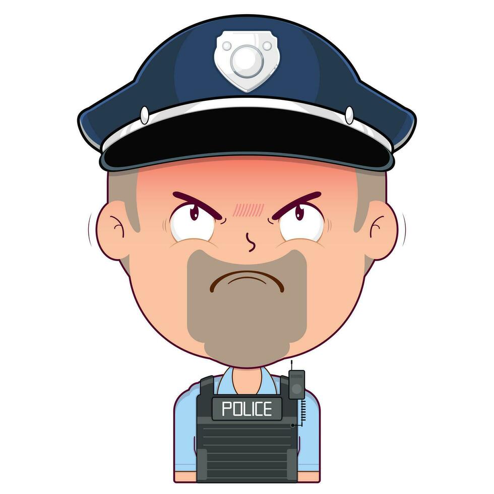 politieagent boos gezicht tekenfilm schattig vector