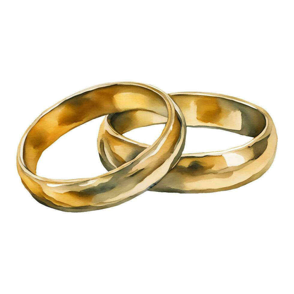 gouden bruiloft ringen voor paar geïsoleerd hand- getrokken waterverf schilderij illustratie vector
