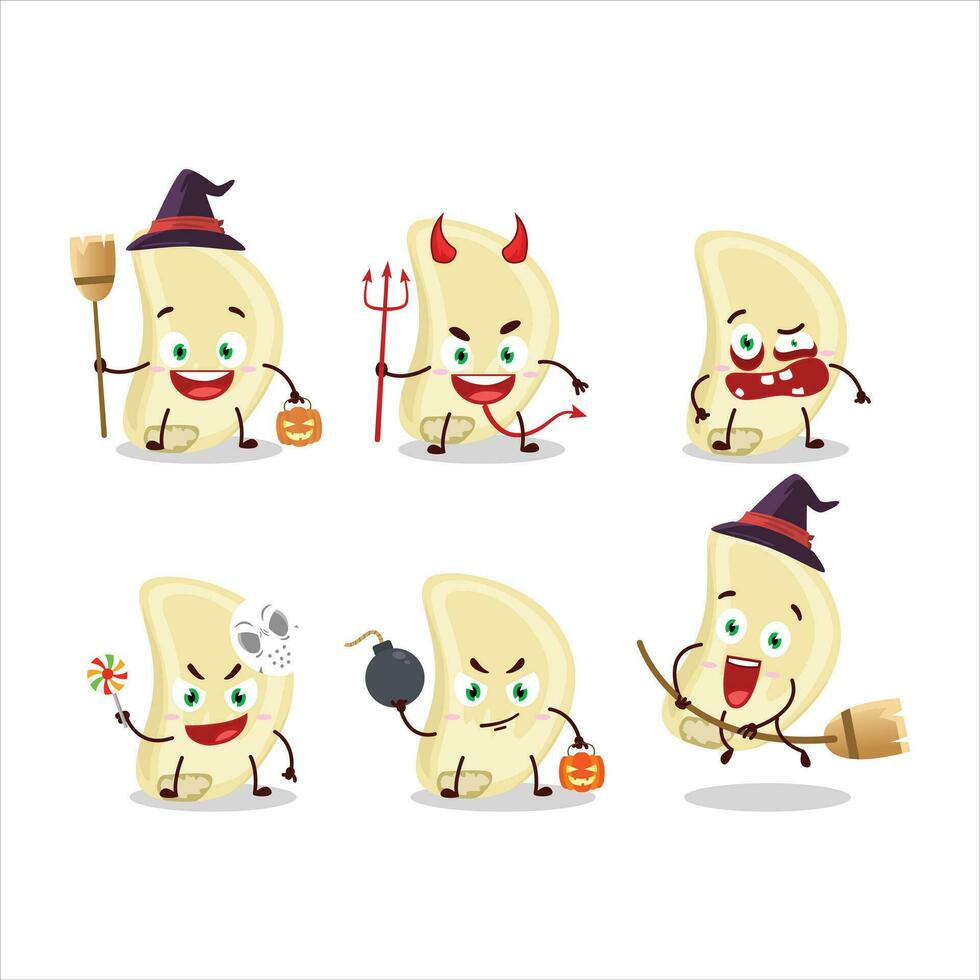 halloween uitdrukking emoticons met tekenfilm karakter van plak van knoflook vector