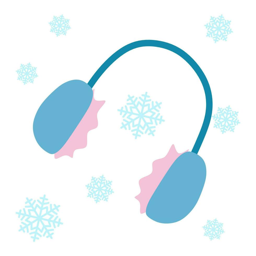 warm wol winter oorwarmers. vector illustratie geïsoleerd Aan wit. vlak stijl beschermend en warm medeplichtig voor hoofd, voorwerp voor vakantie decoratie. ontwerp kunst blauw en roze hoofdtooi.