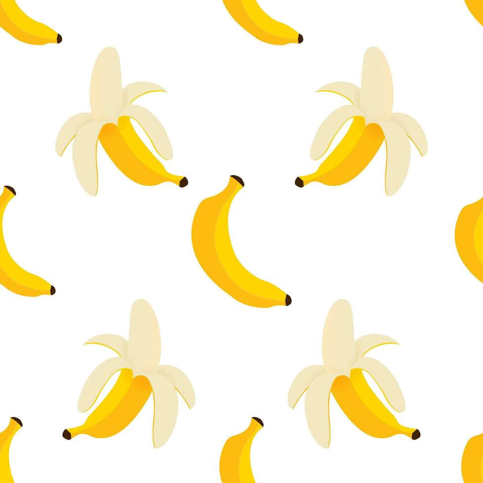 banaan en geschild banaan naadloos patroon. vegetarisch eetpatroon. vector achtergrond ontwerp.