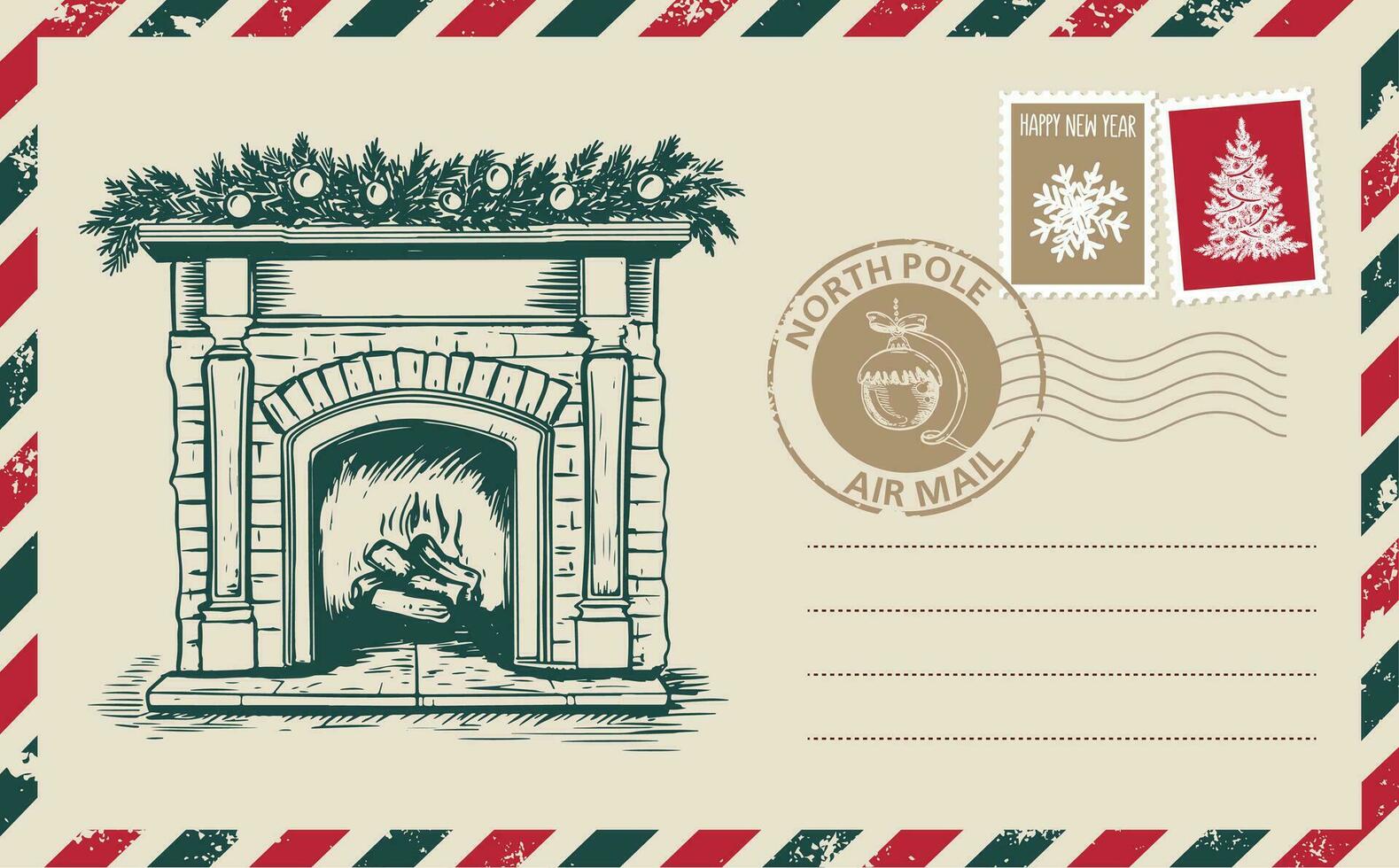 kerstpost, ansichtkaart, handgetekende illustratie. vector