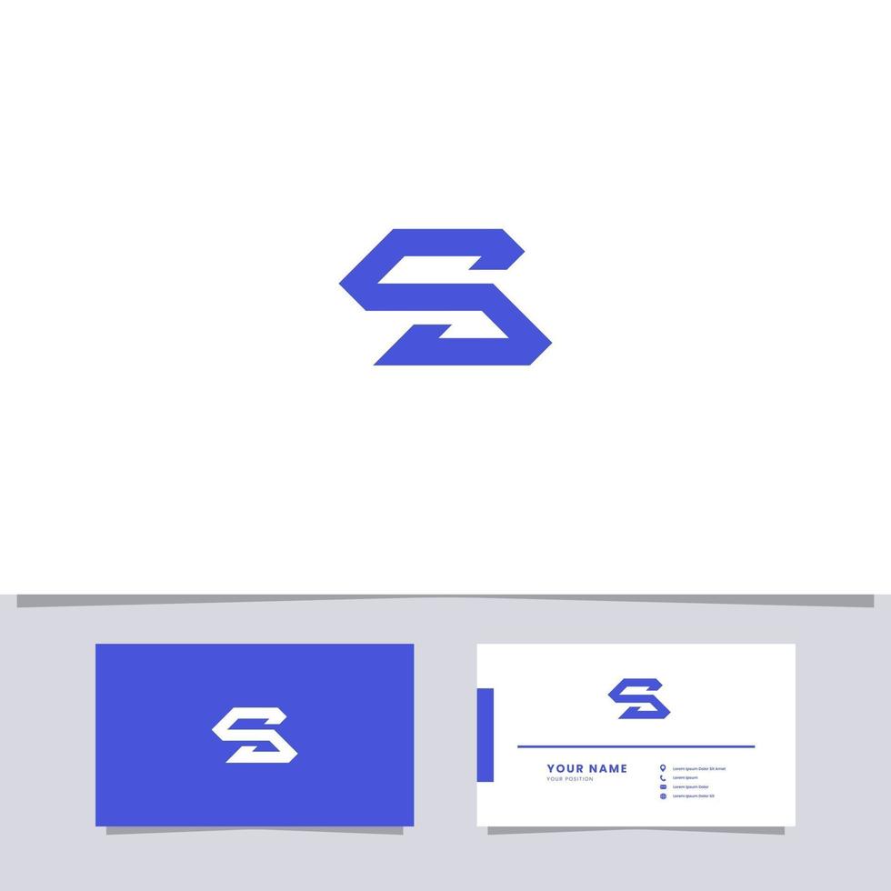 eenvoudig en minimalistisch blauw pijl letter s-logo met sjabloon voor visitekaartjes vector