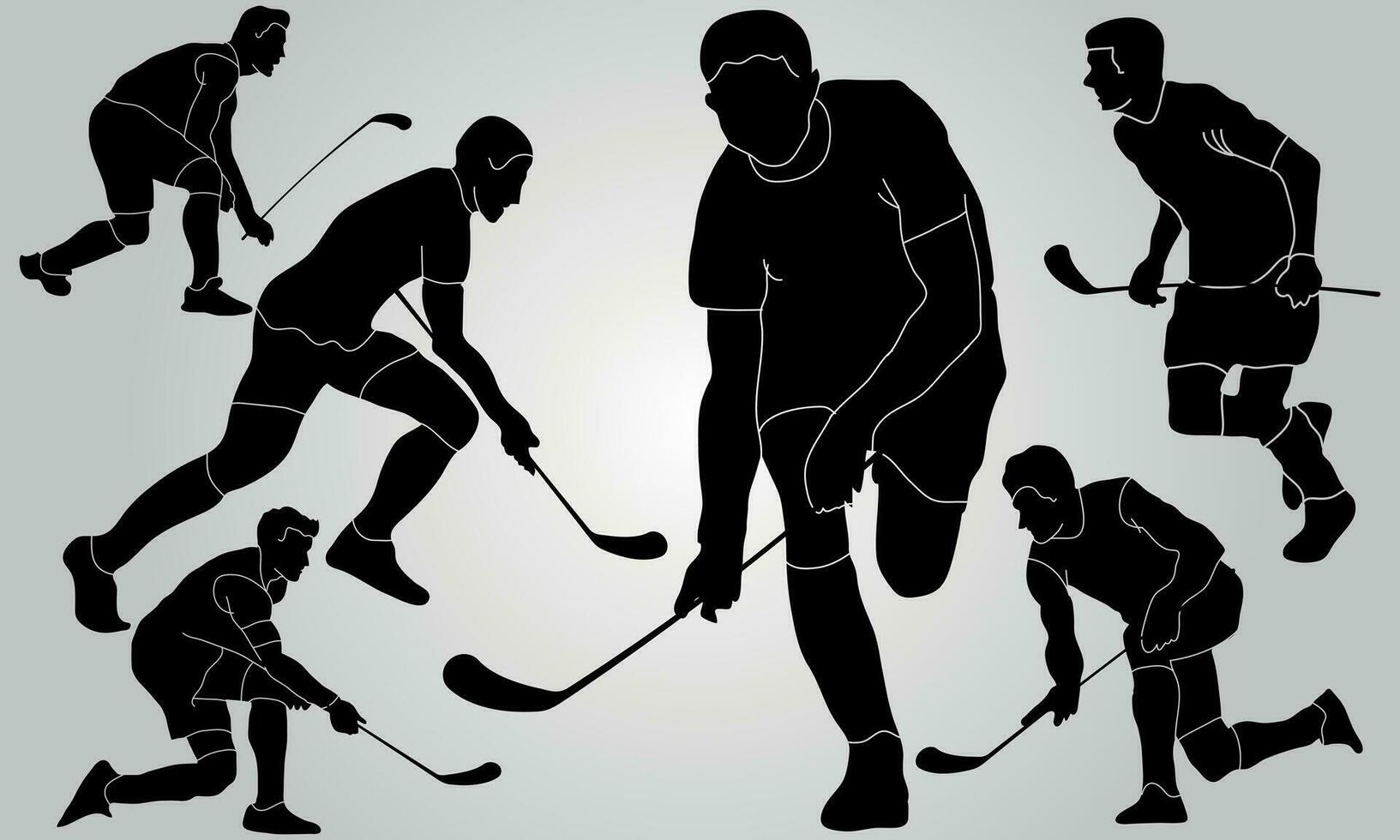 vector hockey speler stok veld- reeks van silhouetten