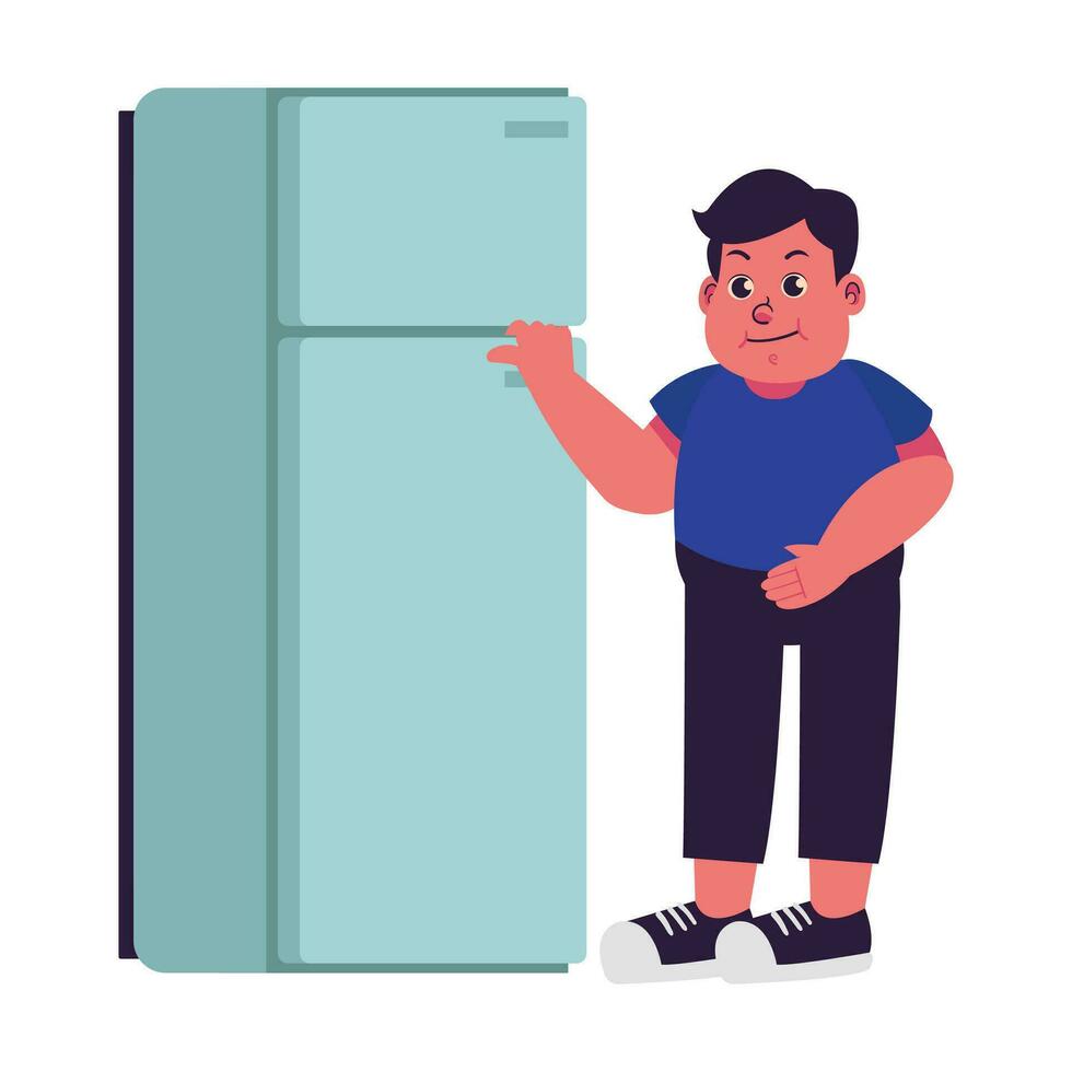 mannetje dik mensen te zwaar plus grootte zwaarlijvigheid controleren de koelkast illustrator vector