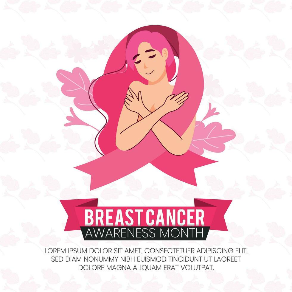 borst kanker bewustzijn maand. vrouw met roze haar- in lintje. vector illustratie sociaal media post