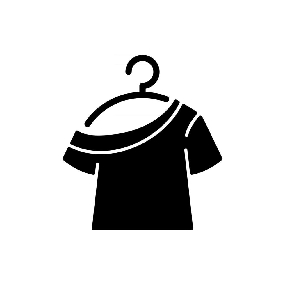 een schouder t-shirt zwart glyph icoon. trendy comfortabele outfit voor dames. vrouwelijk kledingstuk om in te loungen. comfortabele huis- en nachtkleding. silhouet symbool op witte ruimte. vector geïsoleerde illustratie