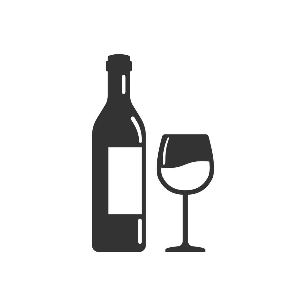 wijn fles met glas icoon in vlak stijl. alcohol drinken vector illustratie Aan geïsoleerd achtergrond. Champagne drank teken bedrijf concept.