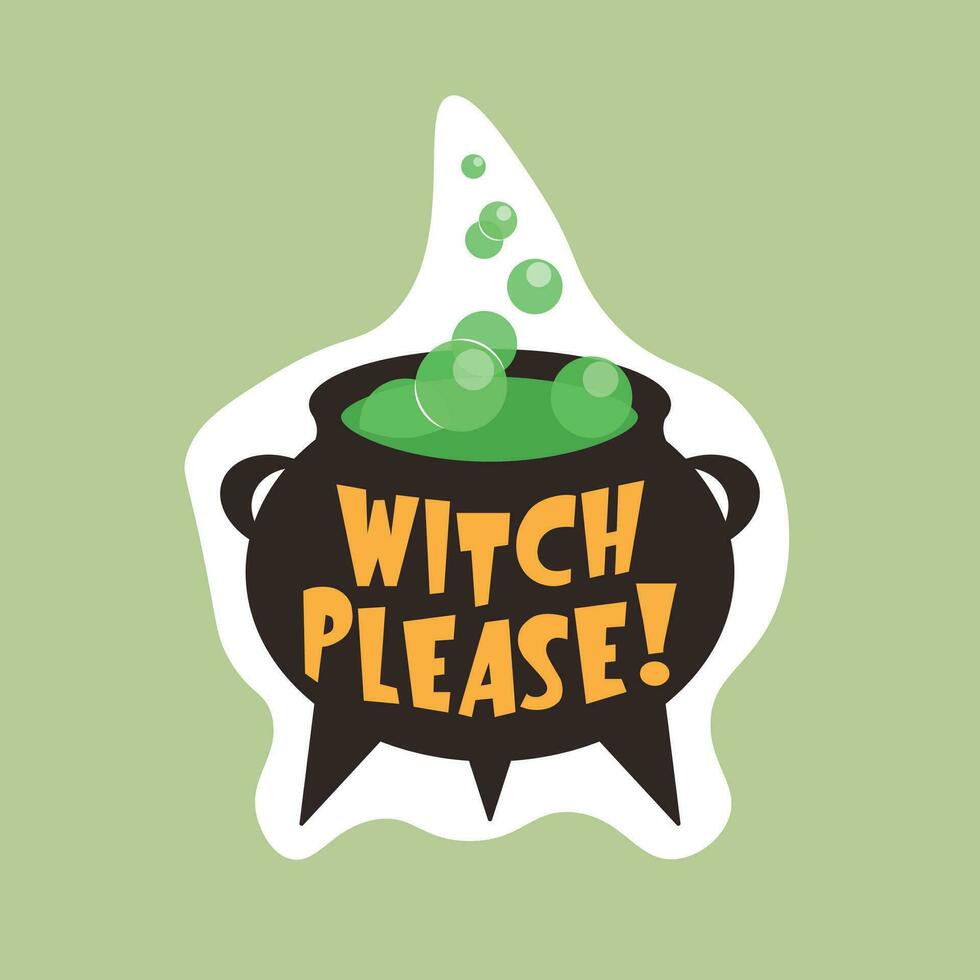 halloween themed geïsoleerd sticker met belettering heks alstublieft vector