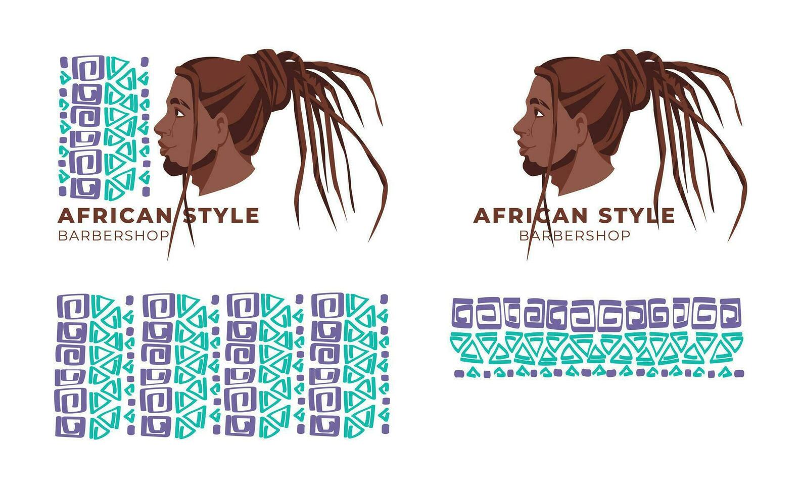 schoonheid salon logo en identiteit. vlak vector illustratie van mannen gezicht. traditioneel gekruld kapsels van Afrikaanse Amerikaans Heren.
