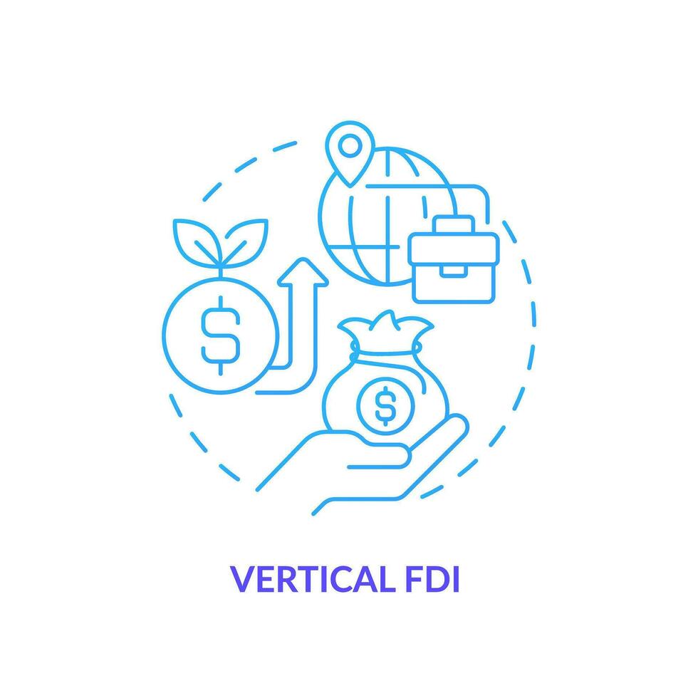 2d helling verticaal fdi icoon, geïsoleerd vector, buitenlands direct investering dun lijn illustratie. vector