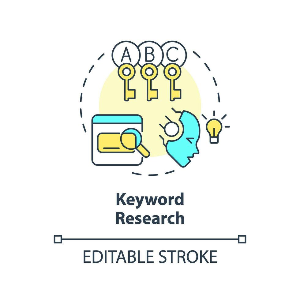 bewerkbare trefwoord Onderzoek icoon concept, geïsoleerd vector, ai voor seo dun lijn illustratie. vector