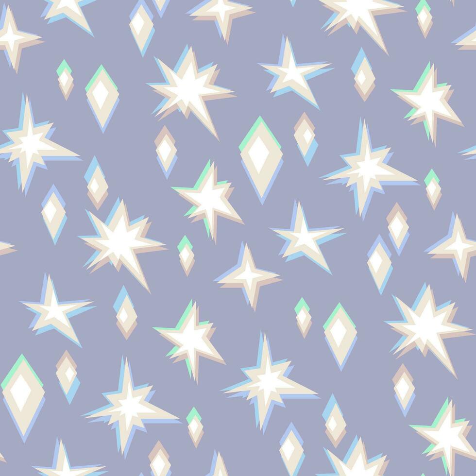 naadloos patroon in de het formulier van parelmoer sterren. helder vonken Aan de achtergrond van vuurwerk symbolen. twinkelen decoratie, gloeiend licht effect, briljant flash. vector van sterren en barst