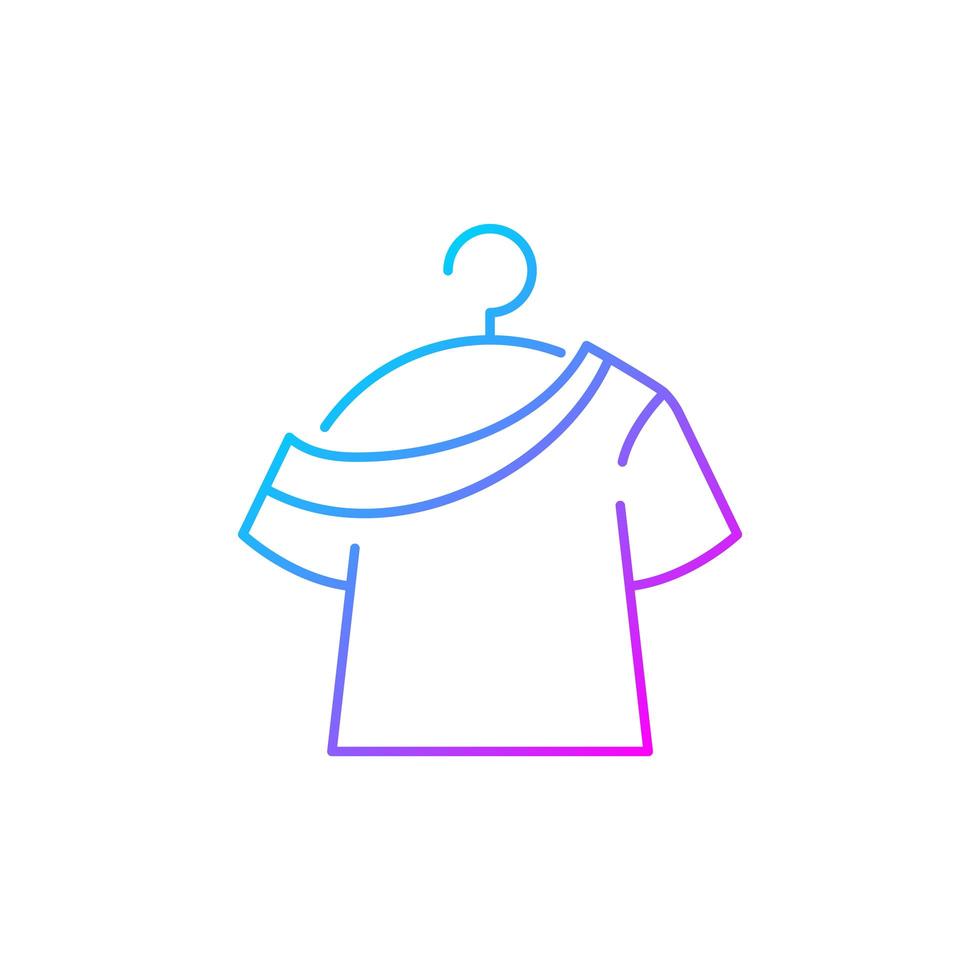 een schouder t-shirt gradiënt lineaire vector pictogram. trendy comfortabele outfit voor dames. vrouwelijk kledingstuk om in te loungen. dunne lijn kleur symbolen. moderne stijlpictogram. vector geïsoleerde overzichtstekening