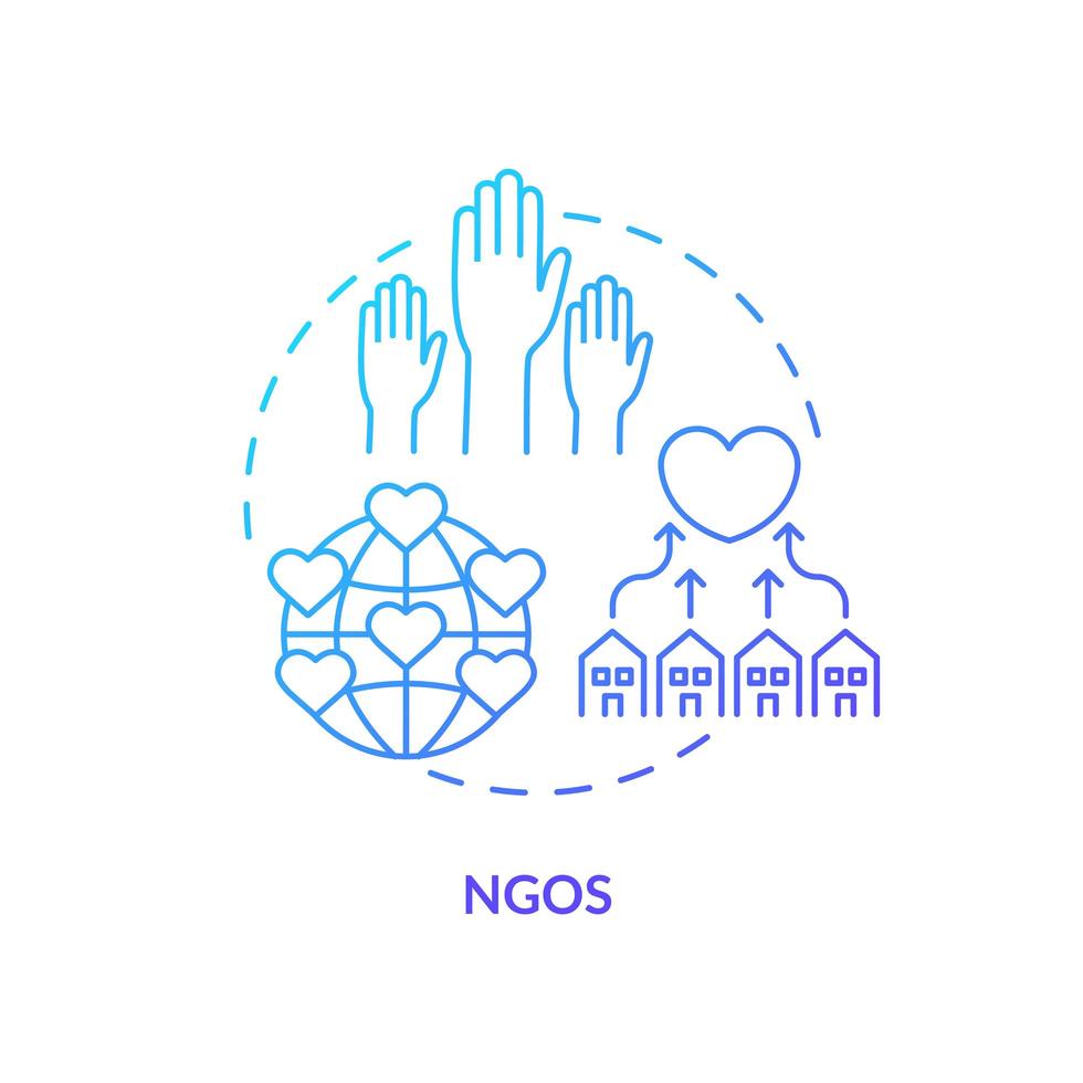 ngo's concept icoon. ontwikkelingsprogramma abstracte idee dunne lijn illustratie. mobilisatie van de gemeenschap. milieubescherming. werkgelegenheid stimuleren. vector geïsoleerde omtrek kleur tekening