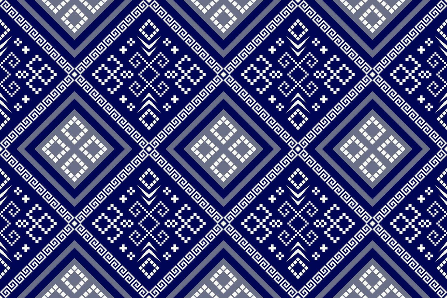 indigo marine blauw meetkundig traditioneel etnisch patroon ikat naadloos patroon grens abstract ontwerp voor kleding stof afdrukken kleding jurk tapijt gordijnen en sarong aztec Afrikaanse Indisch Indonesisch vector