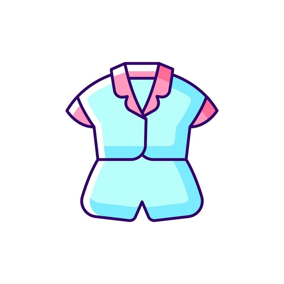 zijden top en korte broek blauw rgb-kleurpictogram. trendy nachtkleding voor dames. elegante nachtkleding voor dames. geïsoleerde vectorillustratie. comfortabele huis- en nachtkleding eenvoudige gevulde lijntekening vector