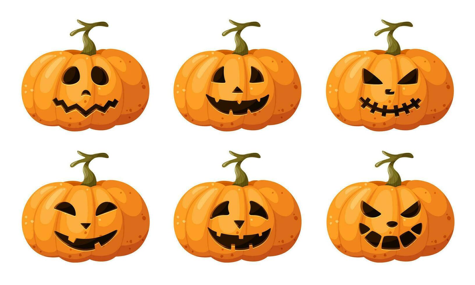 verzameling van halloween pompoenen met gesneden gezicht silhouetten. pompoen voor halloween met verschillend emoties, naar creëren een banier ontwerp, ansichtkaarten, affiches. vector