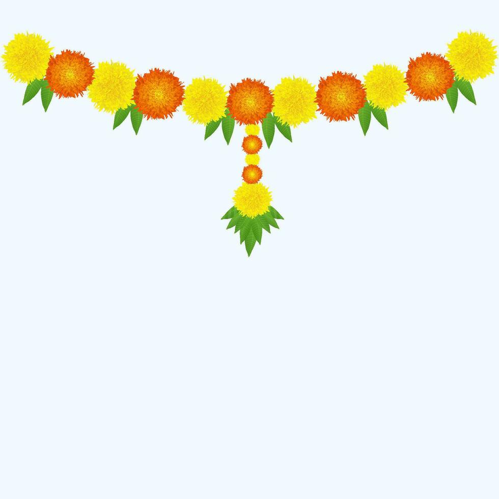 traditioneel Indisch goudsbloem bloem slinger met mango bladeren. decoratie voor Indisch Hindoe vakantie of bruiloften of puja festival, Indisch festival bloem decoratie vector