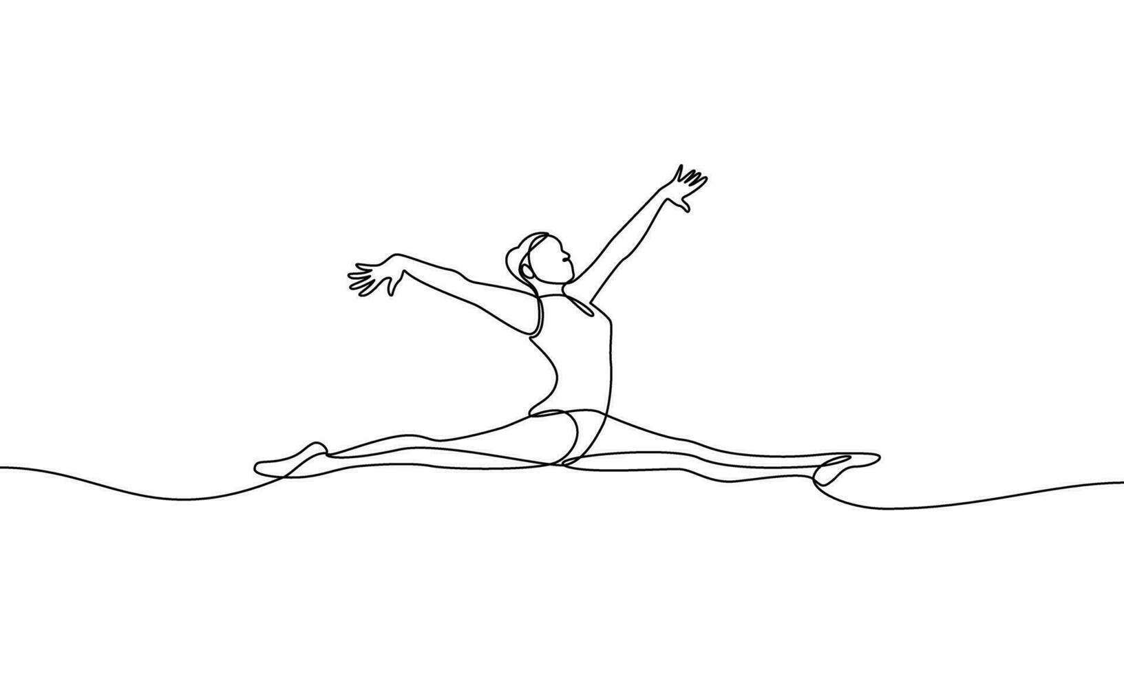 doorlopend lijn tekening. meisje gymnast in touw. artistiek gymnastiek. fysiek sport- opdrachten. vector lineair illustratie, schets, contour