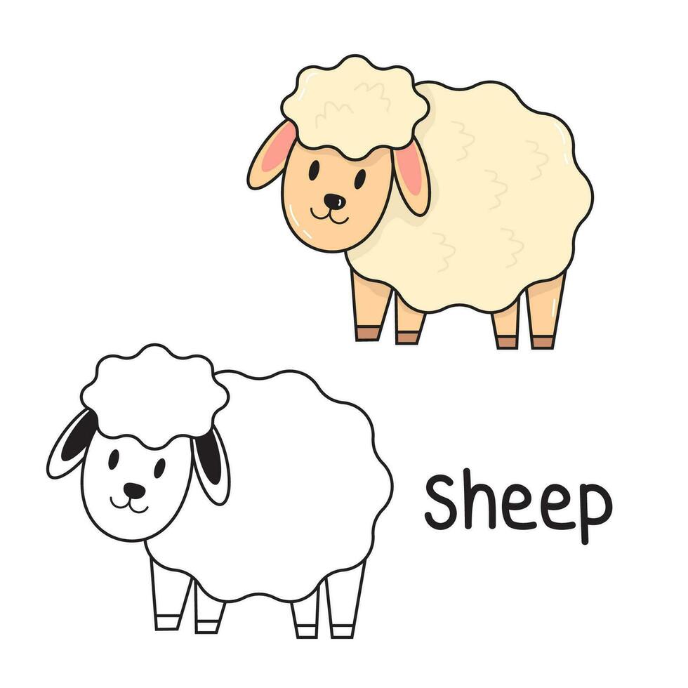 vector illustratie. kleur boek , kleur schapen. tekenfilm dier. clip art reeks voor kinderkamer poster, praktijk vaardigheden