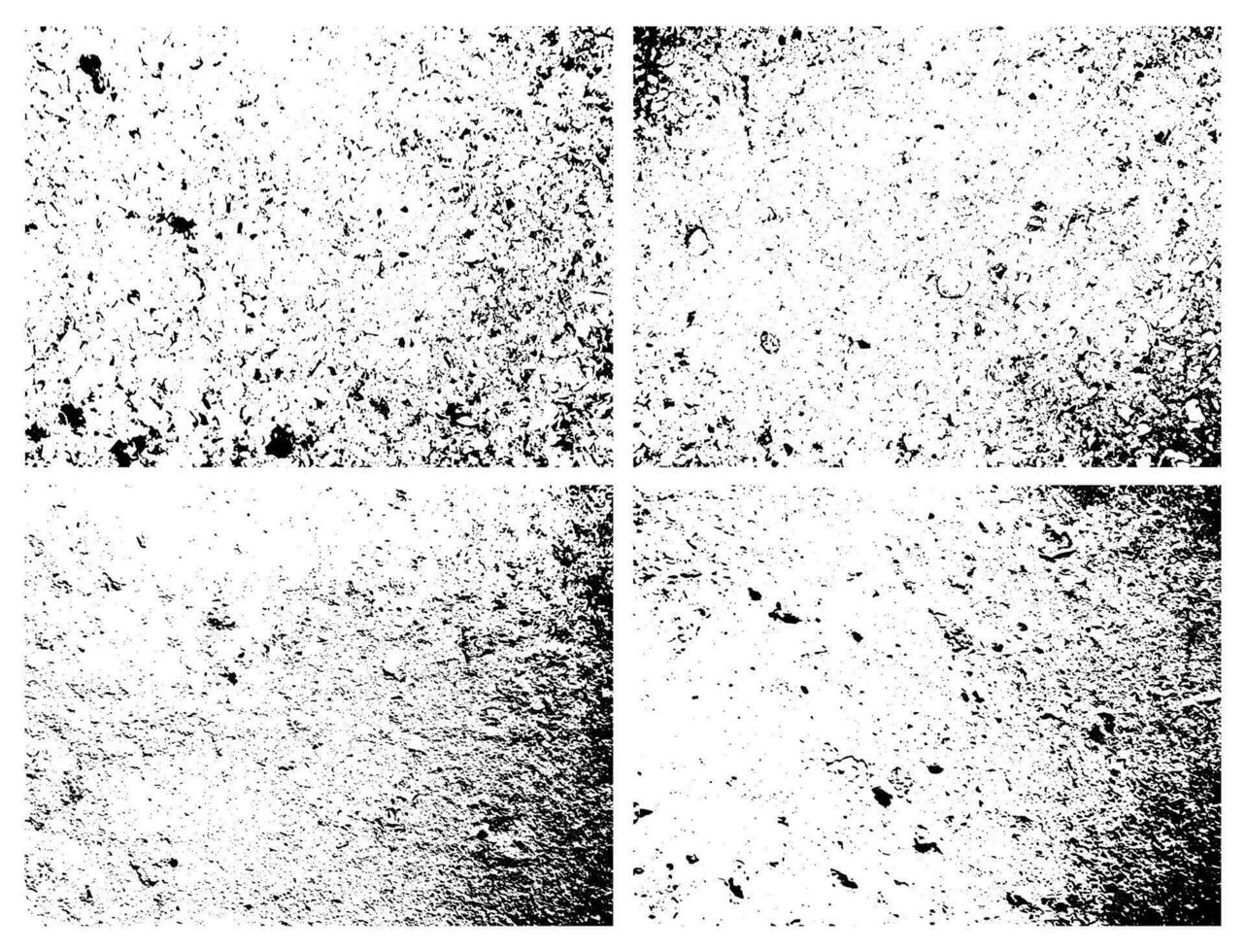 grunge korrelig vuil textuur. reeks van vier abstract stedelijk nood bedekking achtergronden. vector illustratie