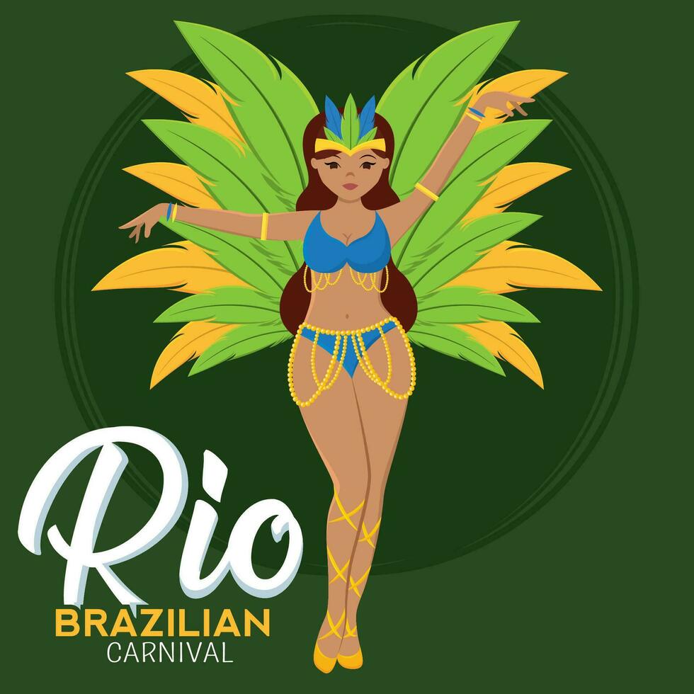 geïsoleerd meisje danser karakter met carnaval kostuum Rio de Janeiro vector