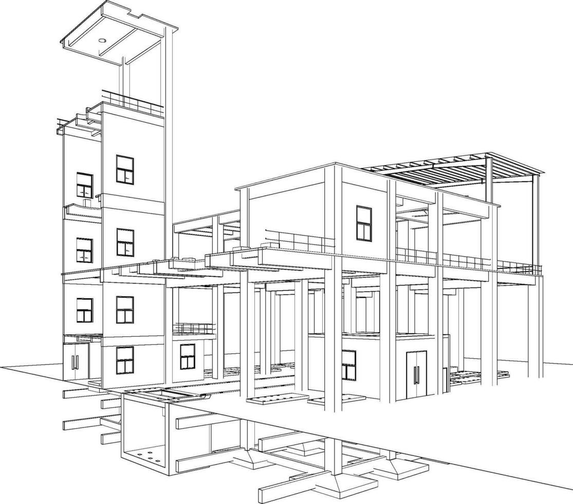 3d illustratie van industrieel gebouw vector