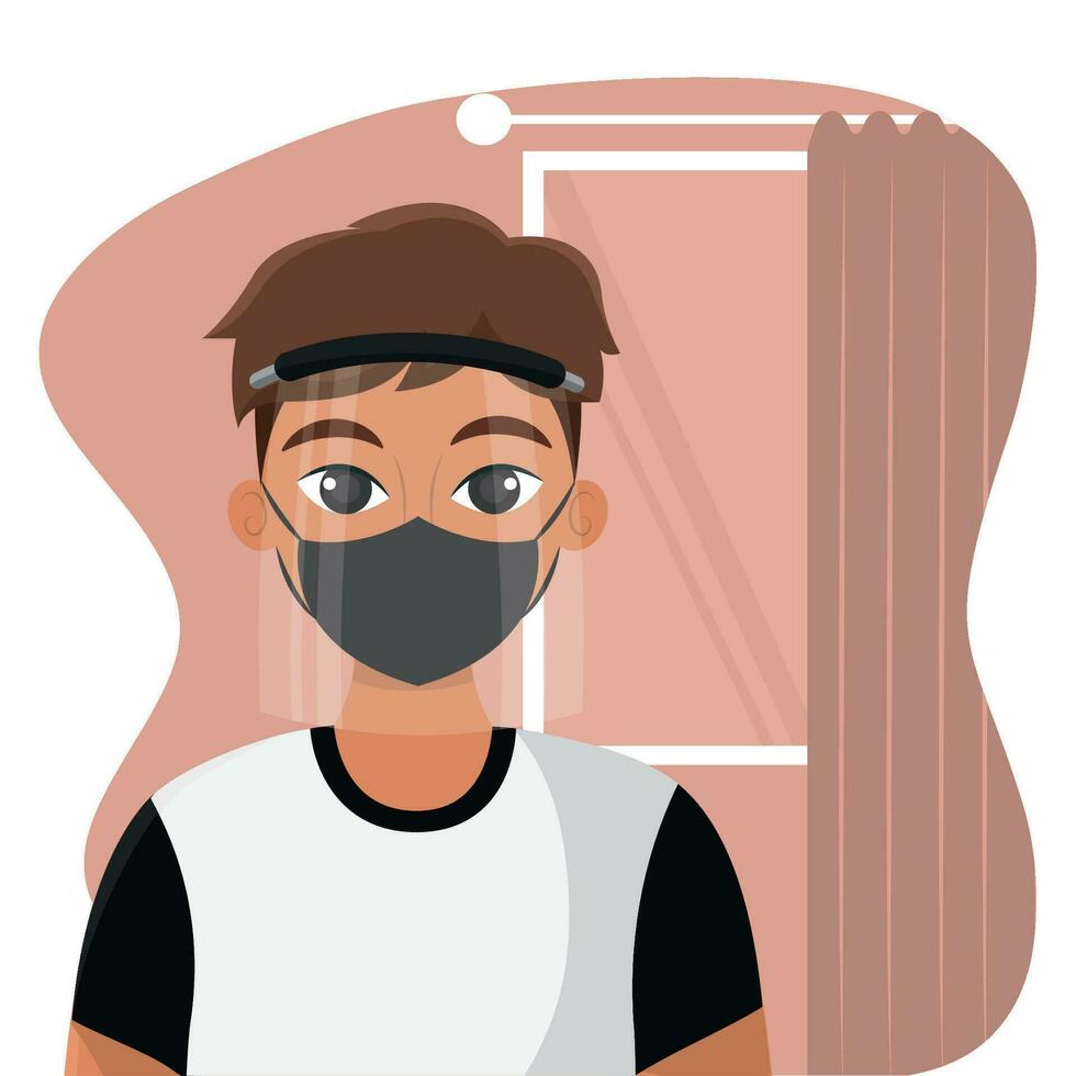 geïsoleerd mannetje tekenfilm met een gezicht masker het voorkomen en zelfzorg vector