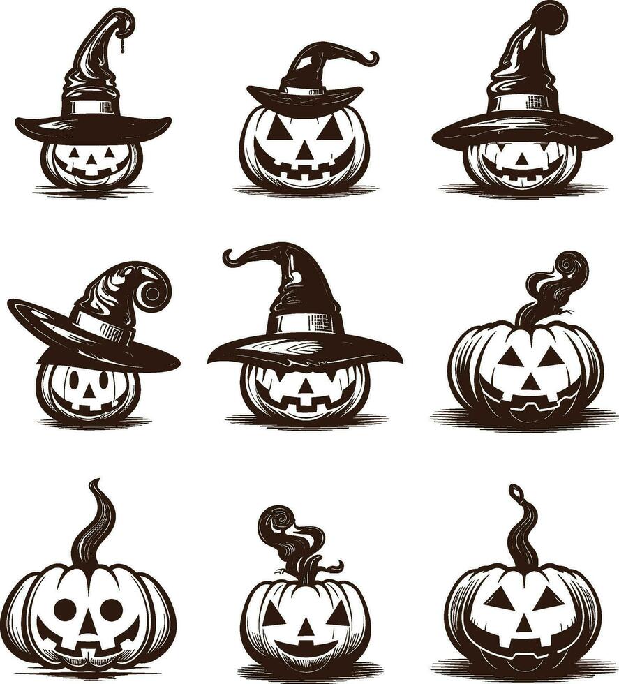 gelukkig halloween bewerkbare vector pompoen ontwerp element silhouet reeks geïsoleerd Aan een wit achtergrond