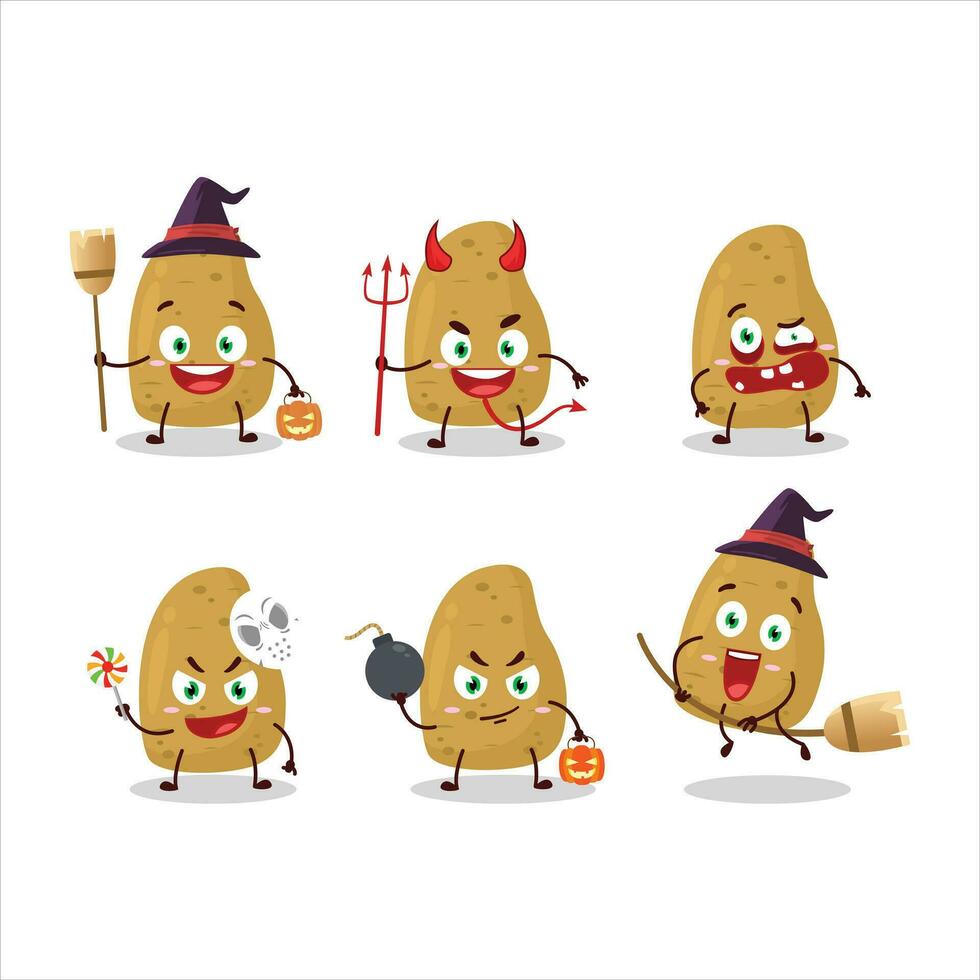 halloween uitdrukking emoticons met tekenfilm karakter van aardappel vector