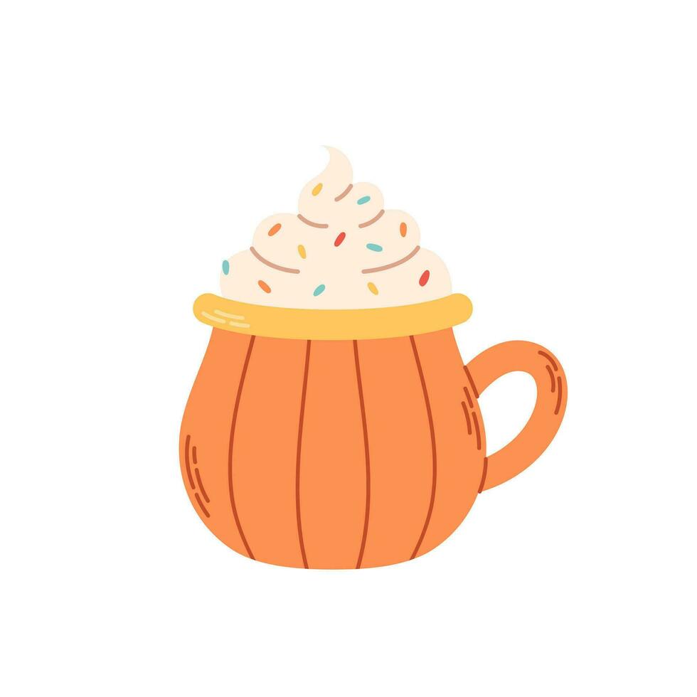 herfst heet romig drinken met pompoen kruid. herfst humeur. heet koffie mok, heet chocola. vector