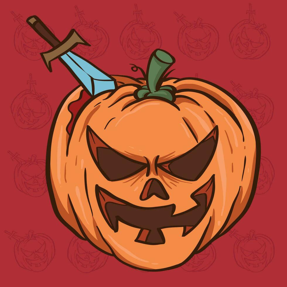 schattig halloween pompoen hoofd vector illustratie. schattig eng vector tekenfilm illustratie. halloween pompoen lantaarn schattig tekenfilm illustratie.