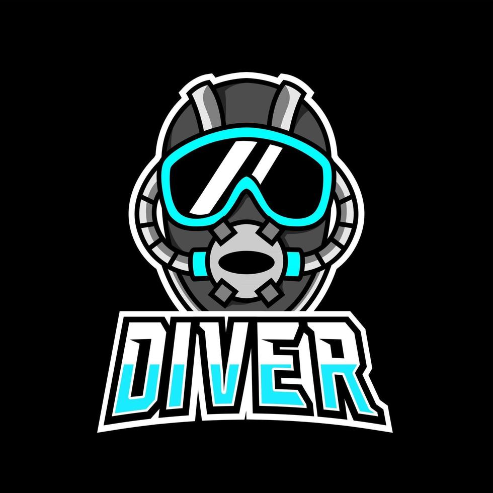 duiker scuba helm mascotte sport gaming esport logo sjabloon vector