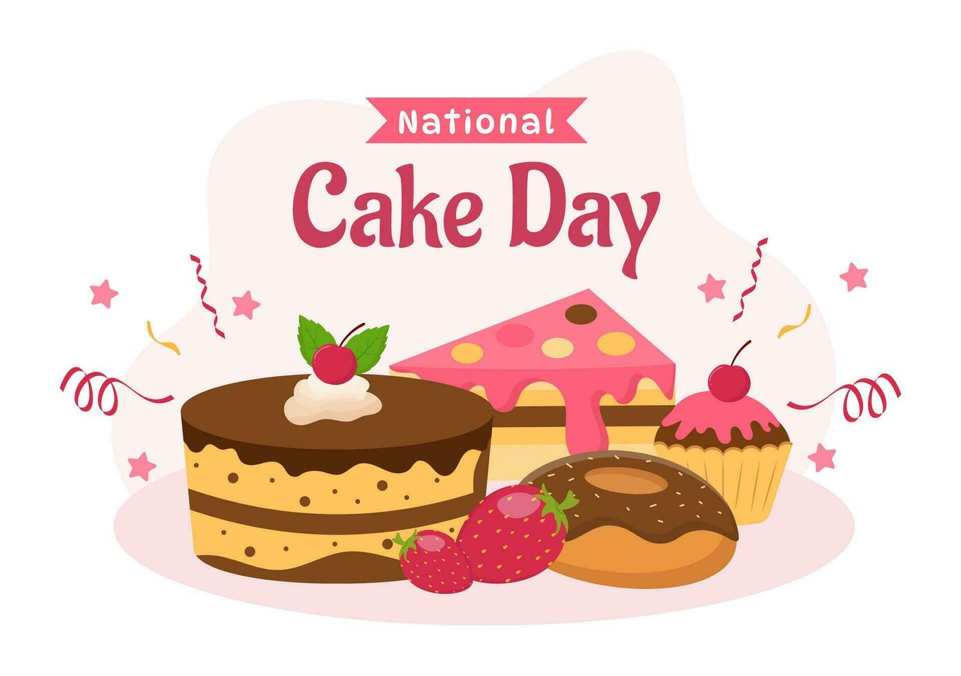 nationaal taart dag vector illustratie Aan vakantie vieren november 26 met zoet brood in vlak tekenfilm roze achtergrond ontwerp sjabloon