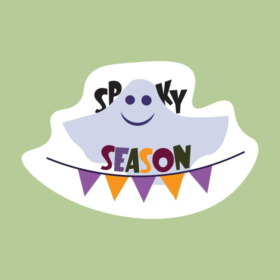 halloween themed geïsoleerd sticker met belettering spookachtig seizoen vector