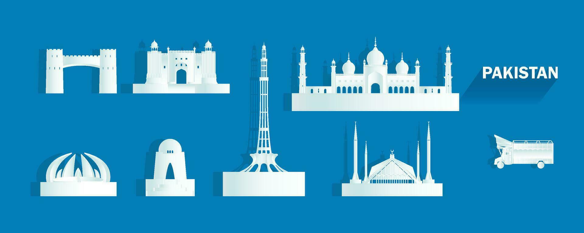 Pakistan geïsoleerd architectuur icoon reeks en symbool met tour Azië. vector