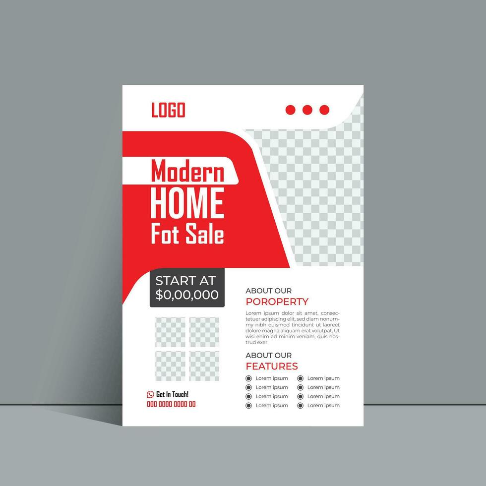 modern echt landgoed folder poster sjabloon ontwerp indeling. echt landgoed meerdere beeld ruimte advertentie banier ontwerp met rood kleur vector