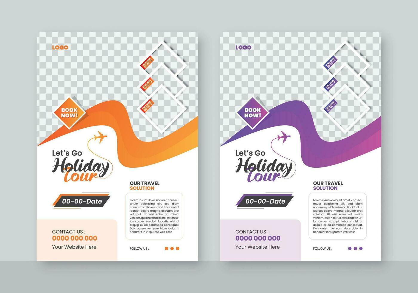 modern reizen bedrijf banier, flyers sjabloon ontwerp voor tour avontuur, reis, reizend, of zomer vakantie tour online afzet folder, foto achtergrond. geel reizen folder. 2 kleur reeks vector