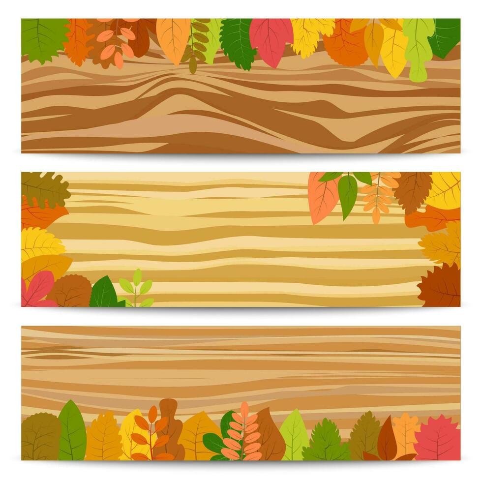 herfst uitverkoop spandoeken. drie herfst uitverkoop banners met geel bladeren. vector illustratie.